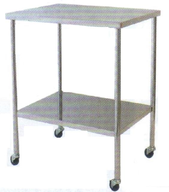 ステンレスワゴン『溶接完成品』/フラット棚2段、50mmゴム車輪(SUS304製)