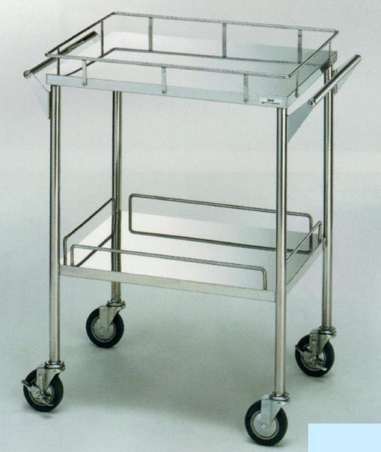 ステンレスワゴン『溶接完成品』/2段ガード付、100mmゴム車輪(SUS304製)