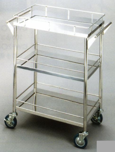ステンレスワゴン『溶接完成品』/3段ガード付、100mmゴム車輪(SUS304製)
