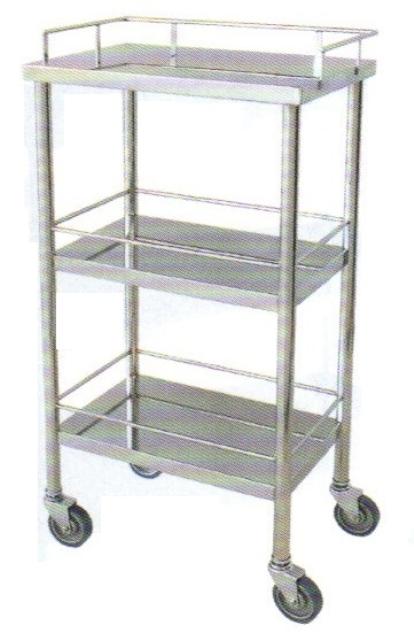 ステンレスワゴン『溶接完成品』/3段ガード付(上段のみ3方)、75mmゴム車輪(SUS304製)