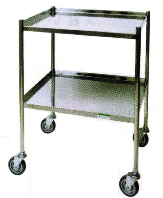 ステンレスワゴン『溶接完成品』/皿型2段、100mmゴム車輪(SUS304製)